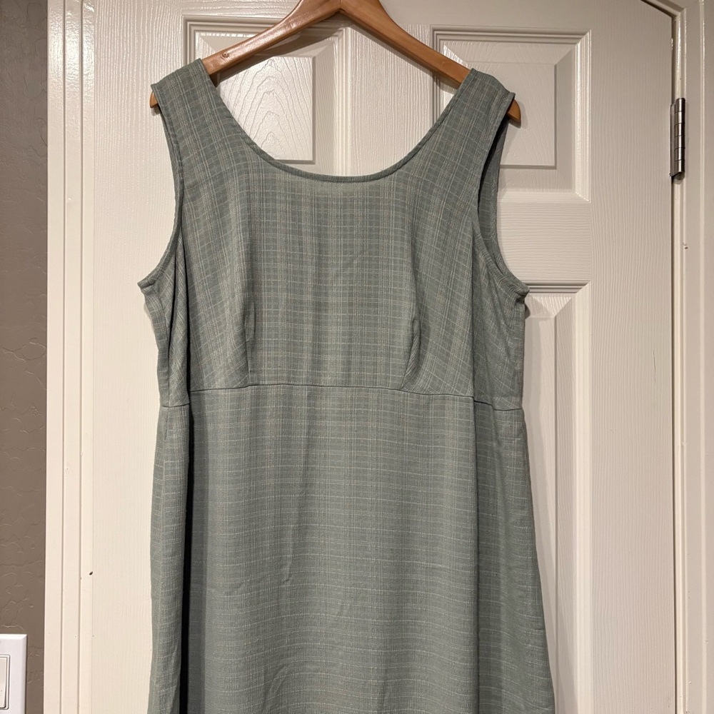 K WOMAN 90s Sage Green Sleeveless Dress Size 1X Plaid Tartan Pattern Autumn